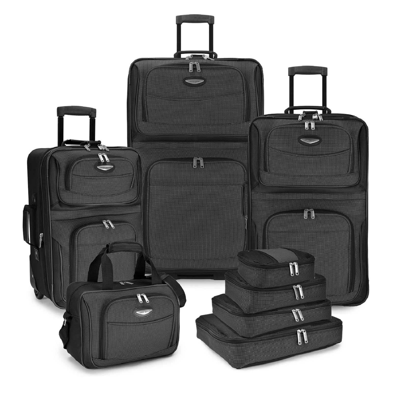Travel Select Amsterdam Expandable Rolling Upright Luggage Set - 8-Piece Gray Suitcase for Air Travel & Business Trips | Durable Spinner Wheels & TSA Lock