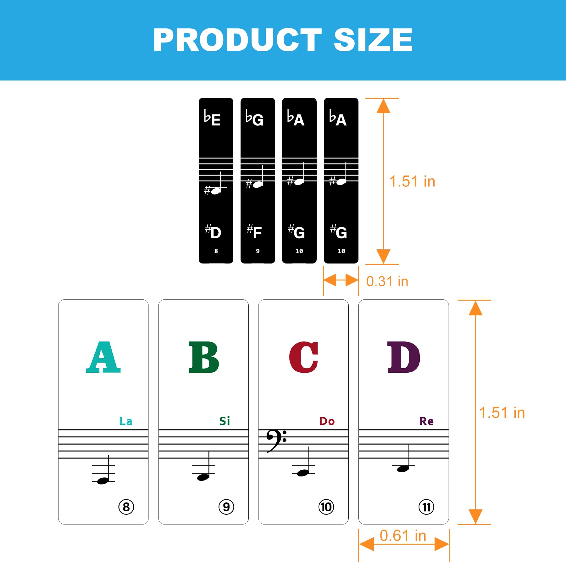 **88/61/54/49/37 Key Piano Keyboard Stickers - Bold Large Letter Removable Note Labels for Beginners & Kids (Multicolor) - Perfect for Learning Piano at Home or School**