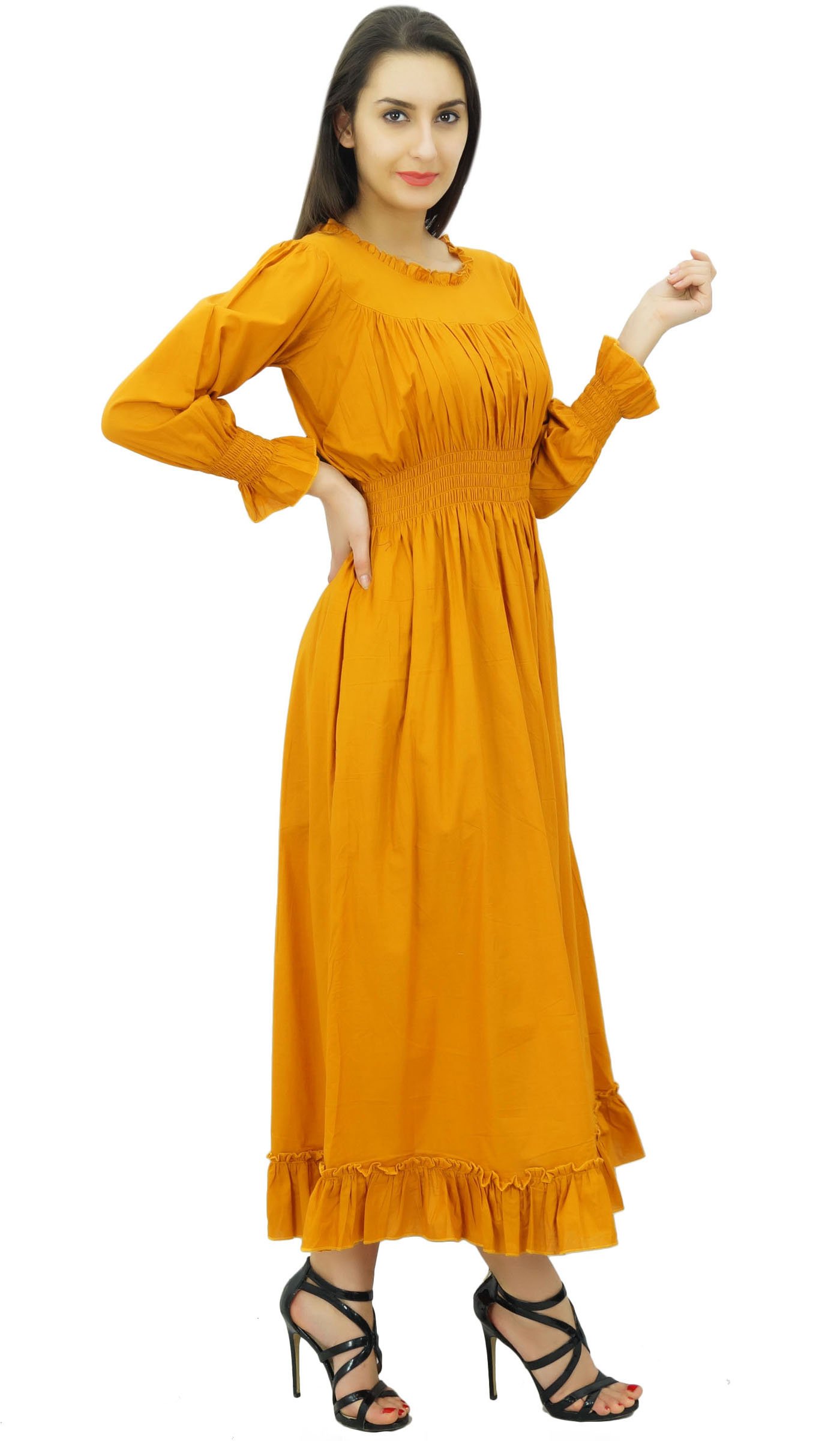 Bimba Women's Cotton Smocked Waist Long Casual Maxi Dress - Flowy Summer Beach Dress for Vacation, Party & Everyday Wear