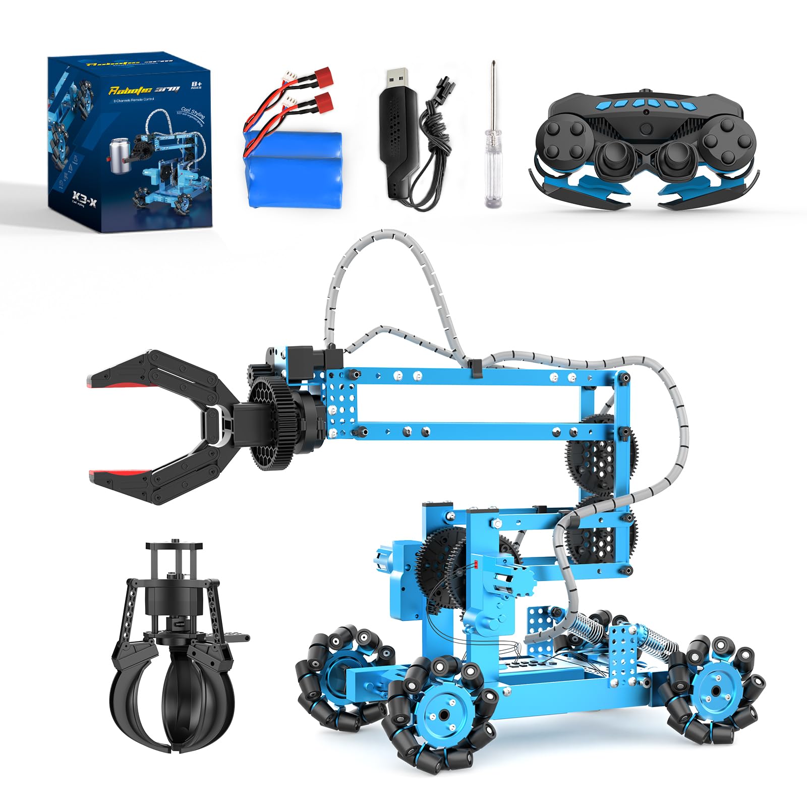 Remote Control Robot Arm Kit - 360° Gripper & Wheels, 2-in-1 STEM Science Toy for Kids & Adults | No Assembly Required | Perfect Birthday Gift for Boys & Girls | Educational Robotics for Home & Classroom Learning
