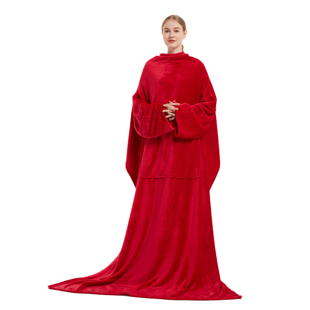 Women's Winter Long Robes - Soft Plush Coral Fleece Wearable Blanket for Home & Lounge - Cozy Housecoat for Relaxing, Watching TV, and Lounging at Home