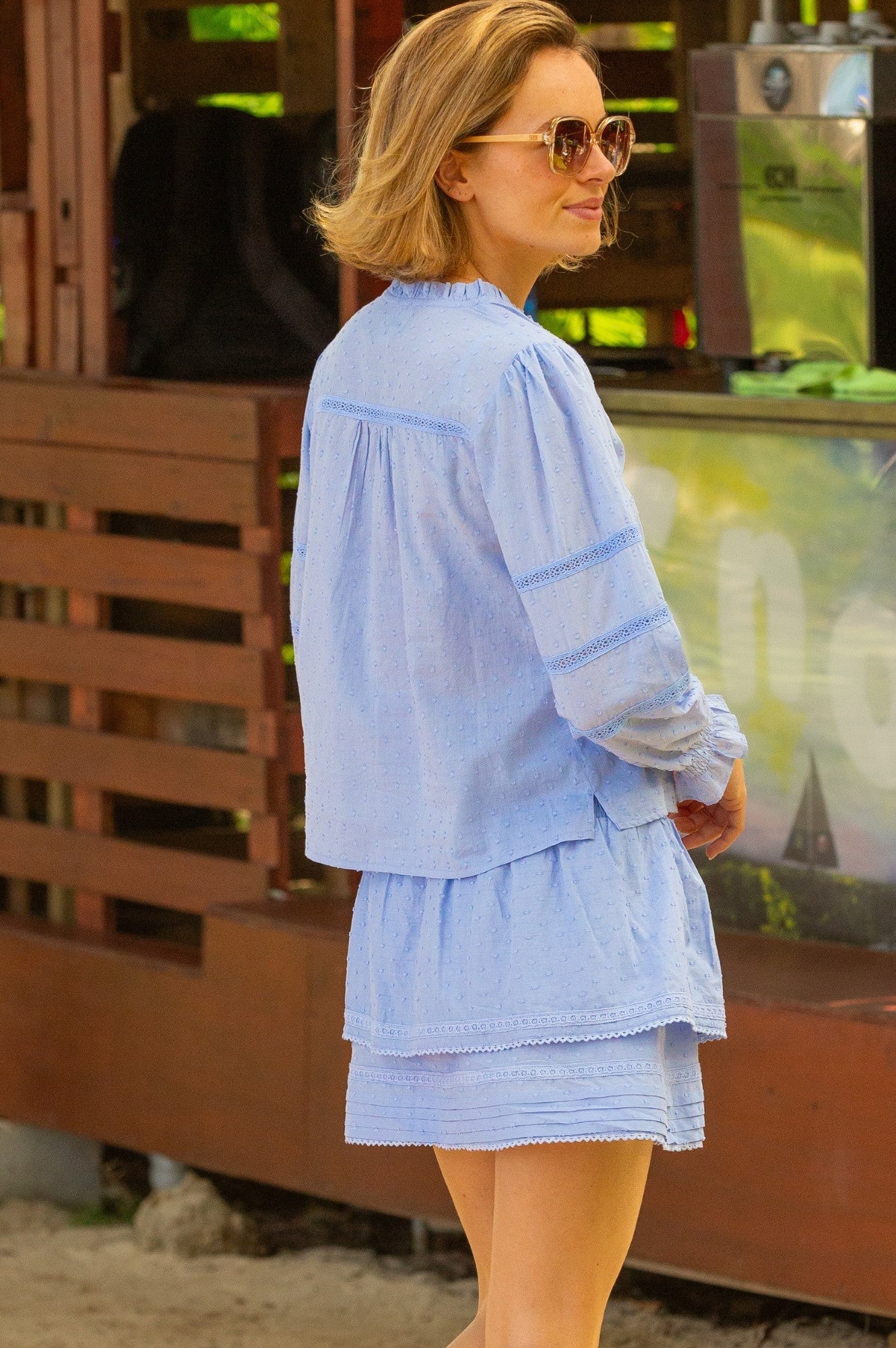 Organic Cotton Dobby Long Sleeve Blouse for Women - Soft Baby Blue Top | Casual Office Wear & Spring Outfits
