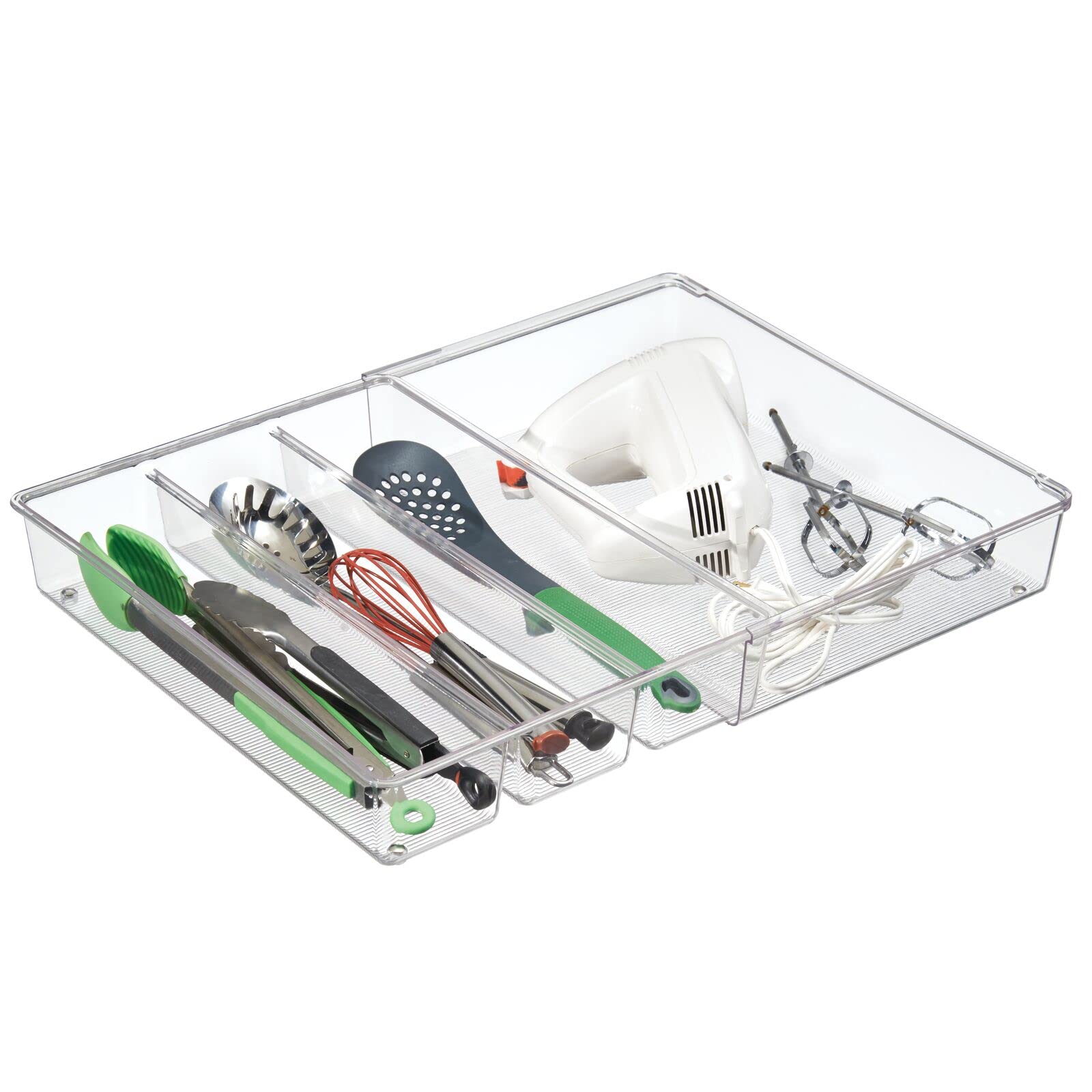 mDesign 4-Pack Clear Plastic Adjustable Expandable Drawer Organizer with 4 Compartments - Kitchen Pantry, Cabinet & Cupboard Storage for Silverware, Utensils, Cutlery - Perfect for Home Organization & Space Saving