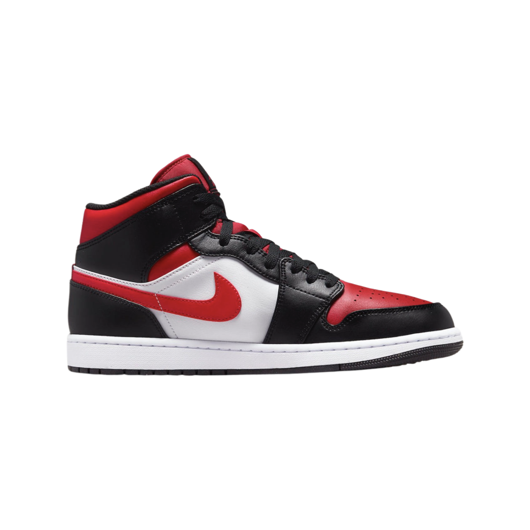 Air Jordan 1 Mid GS Sneakers - Black Fire Red Colorway - Kids Basketball Shoes for School & Street Style