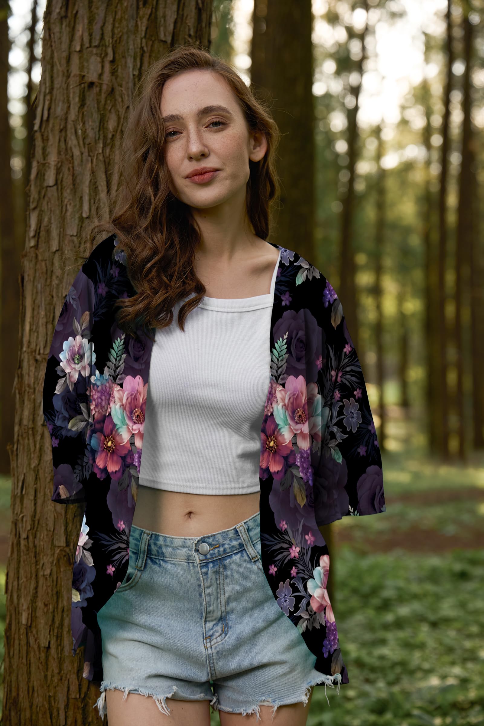 Chunoy Women's Lightweight Chiffon Kimono Cardigan - Short Sleeve Open Front Cover Up for Beach, Pool, and Summer Outfits | Casual Loungewear & Boho Style Fashion