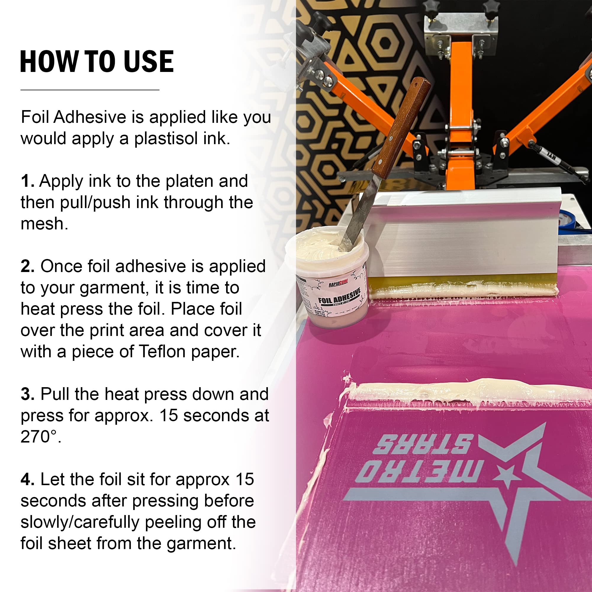 Rapid Cure® Screen Printing Ink Foil Adhesive (1 Gallon - 128oz) - Fast Drying Plastisol Ink for Fabric & T-Shirt Printing - Made in USA - Perfect for DIY Crafts, Custom Apparel & Professional Screen Printing