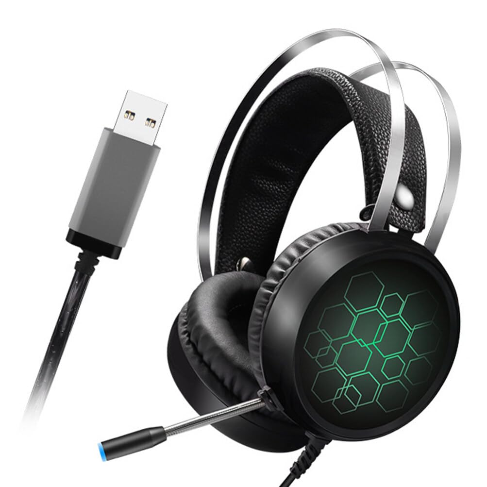 OSALADI USB Wired Gaming Headset with Noise-Cancelling Microphone, RGB Lights for PC Laptop Computer - Perfect for Gaming, Online Classes & Remote Work (Black)