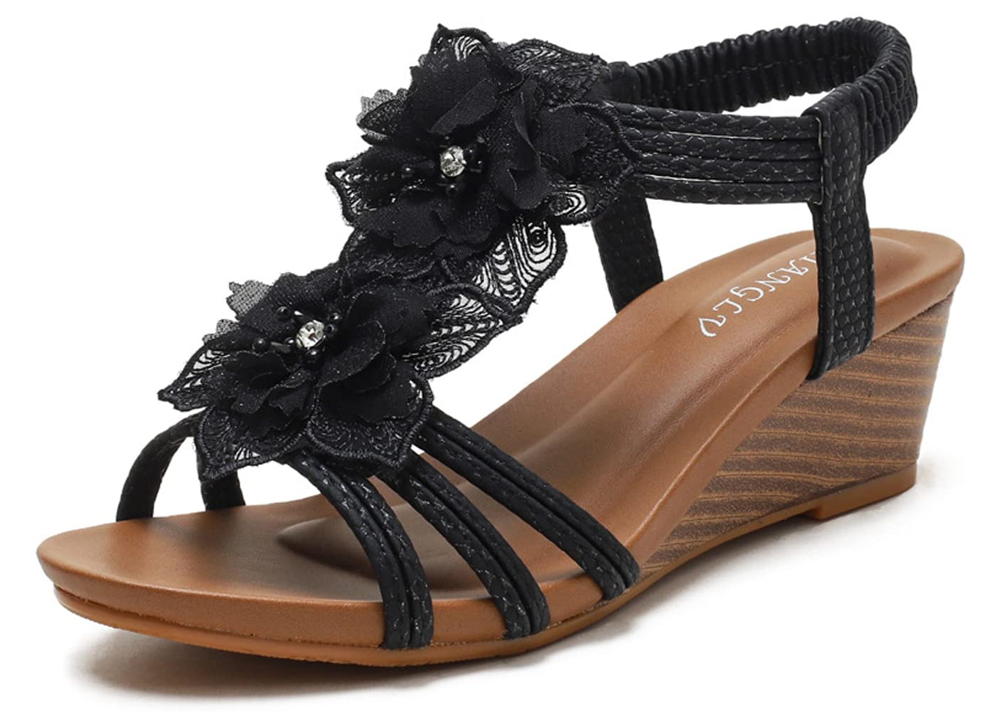 Women's Wedge Sandals with Floral Lace & Snake Print - Comfortable Summer Roman Style Sandals for Ladies - Perfect for Beach, Vacation & Casual Outings