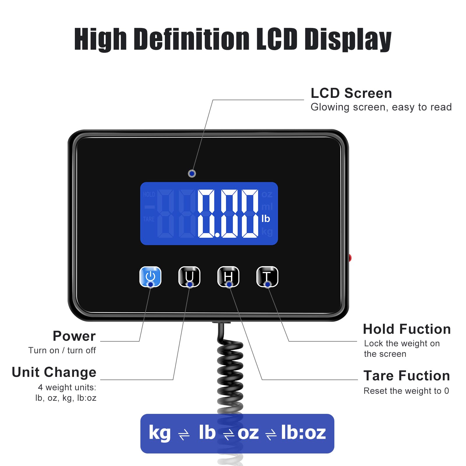 Heavy Duty Digital Shipping Scale 660lbs - High Precision 0.35oz Postal Scale for Packages, Small Business & Home Use - Includes Battery & Charging Cable - Perfect for E-commerce, Warehouses & Luggage Weighing