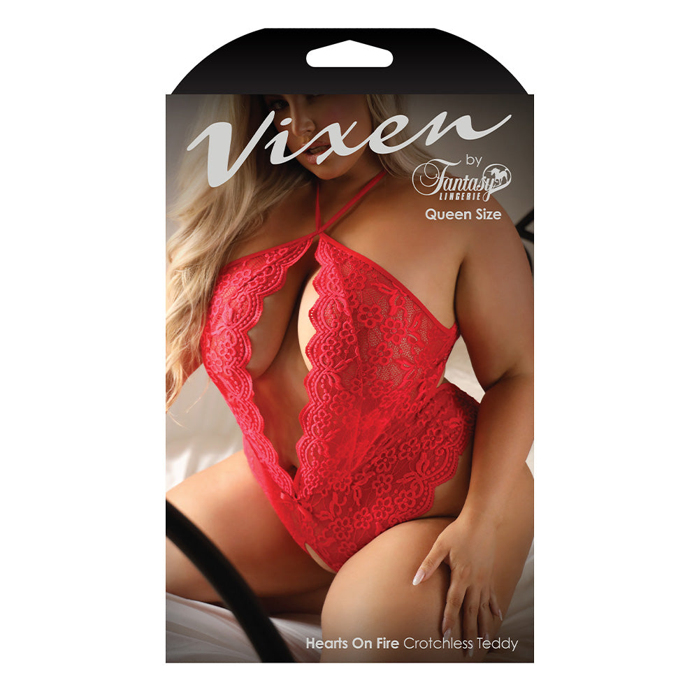 Fantasy Lingerie Hearts of Fire Pearl Back Crotchless Teddy for Curvy Women - Sexy Valentines Lingerie for Romantic Nights & Boudoir Photography