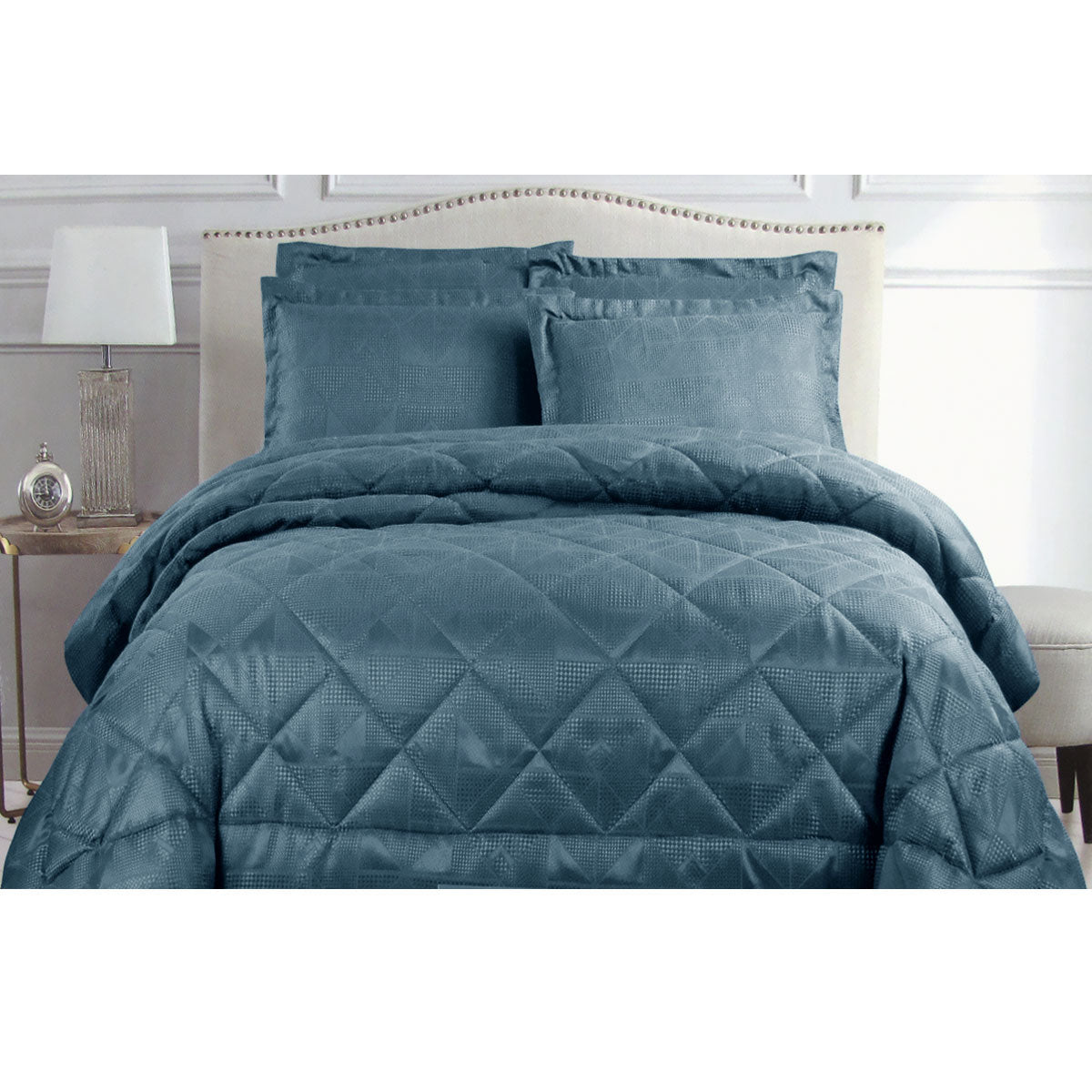 Hotel Living Eli Jacquard Comforter Set - King Size Blue Luxury Bedding for Master Bedroom & Guest Room