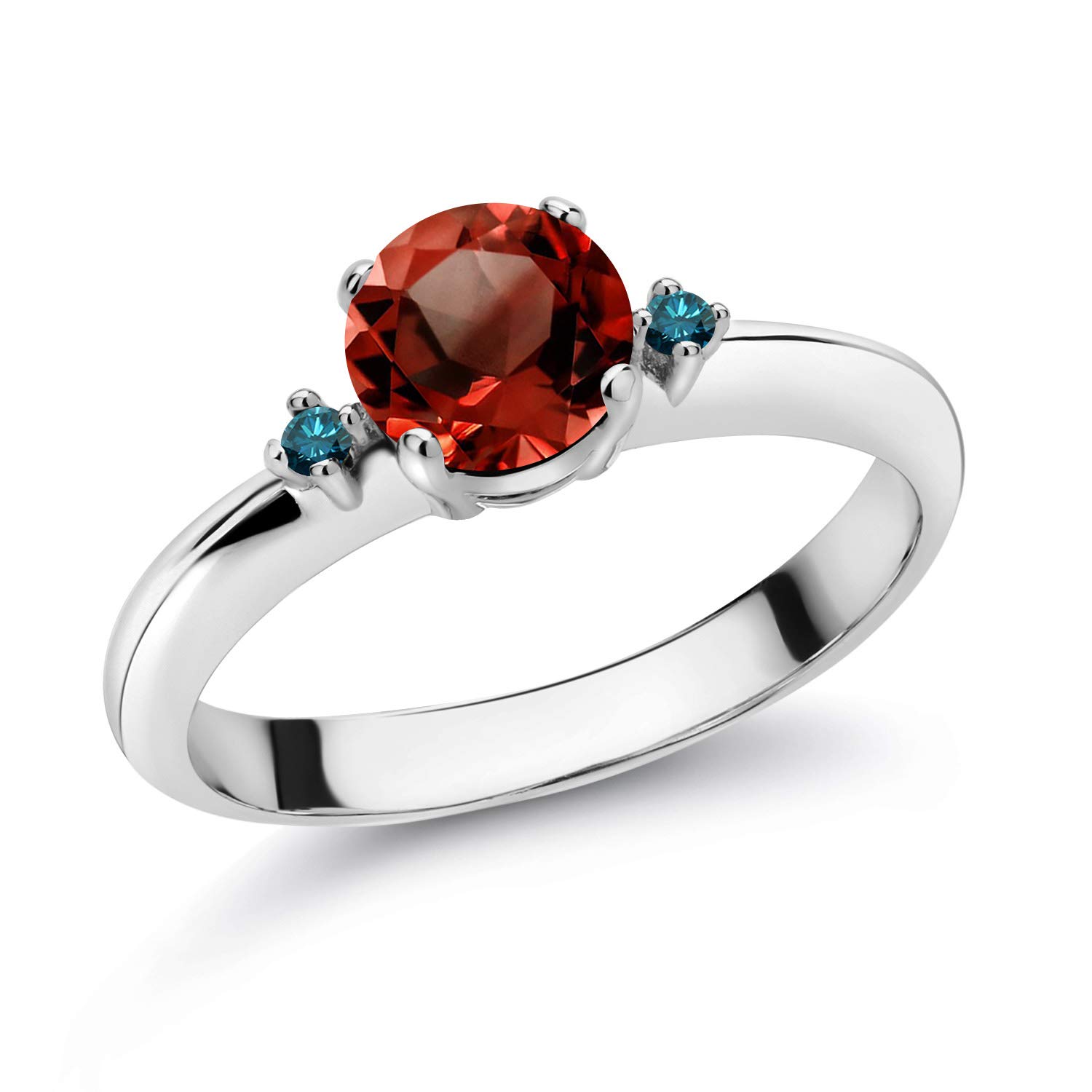 1.03 Ct Round Red Garnet & Blue Diamond 925 Sterling Silver 3-Stone Engagement Ring for Women | Gem Stone King | Perfect for Proposals, Anniversaries & Special Occasions