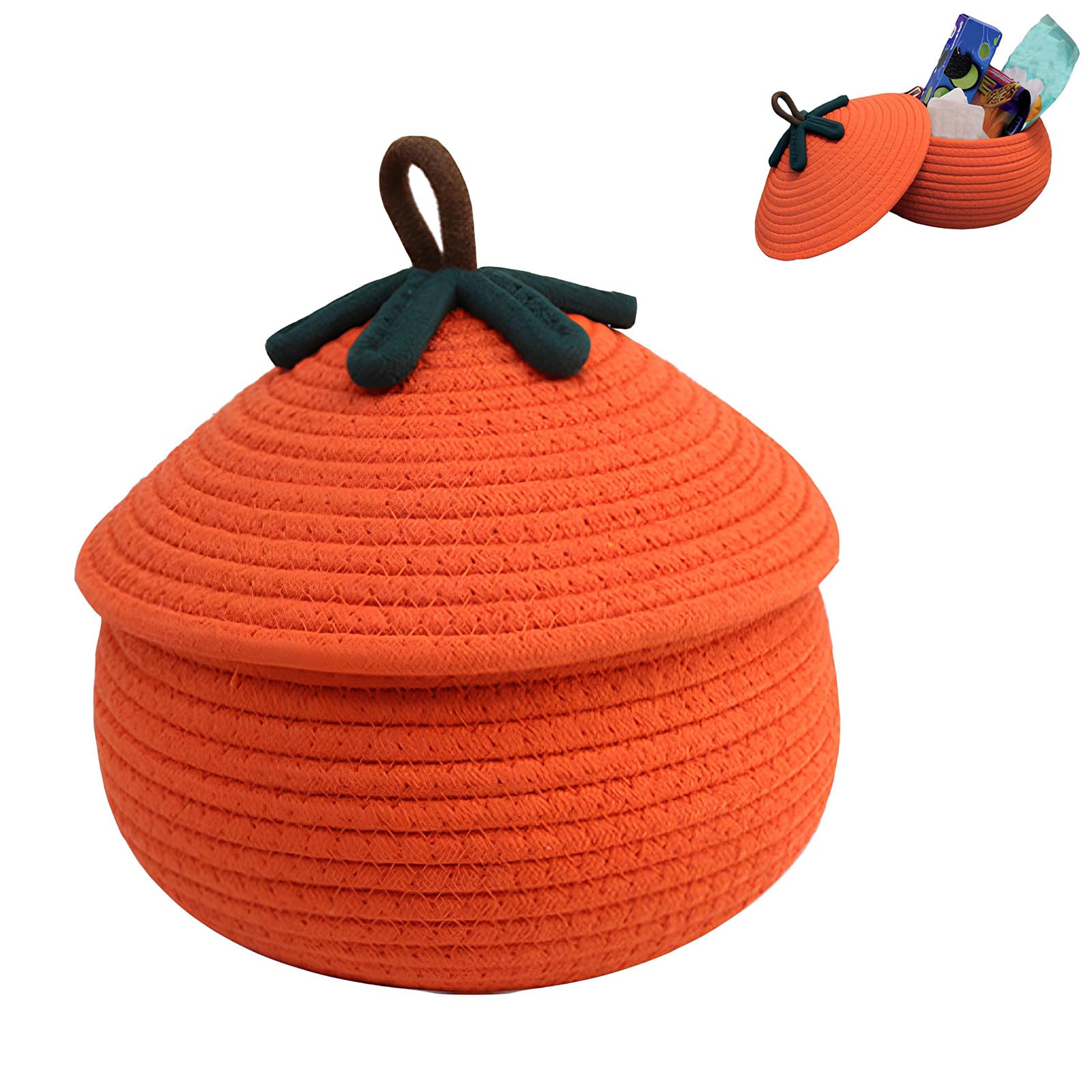 Natural Cotton Rope Basket - Halloween Pumpkin Trick or Treat Bucket for Party Favors & Home Decor | Perfect for Candy Storage, Fall Decorations, and Seasonal Gift Giving