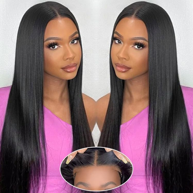 5x5 HD Lace Closure Wigs Human Hair Straight - Glueless Wear and Go Pre Plucked Pre Cut with Baby Hair | Natural Black 30 Inch 200% Density | Perfect for Beginners, Daily Wear & Special Occasions