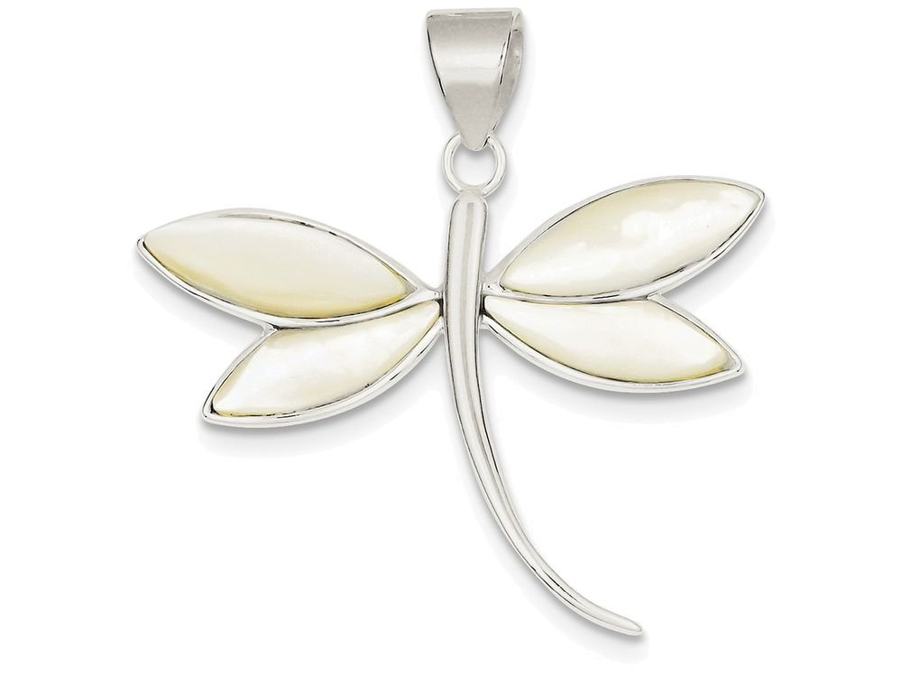 Sterling Silver Dragonfly Pendant Necklace with White Shell - 18