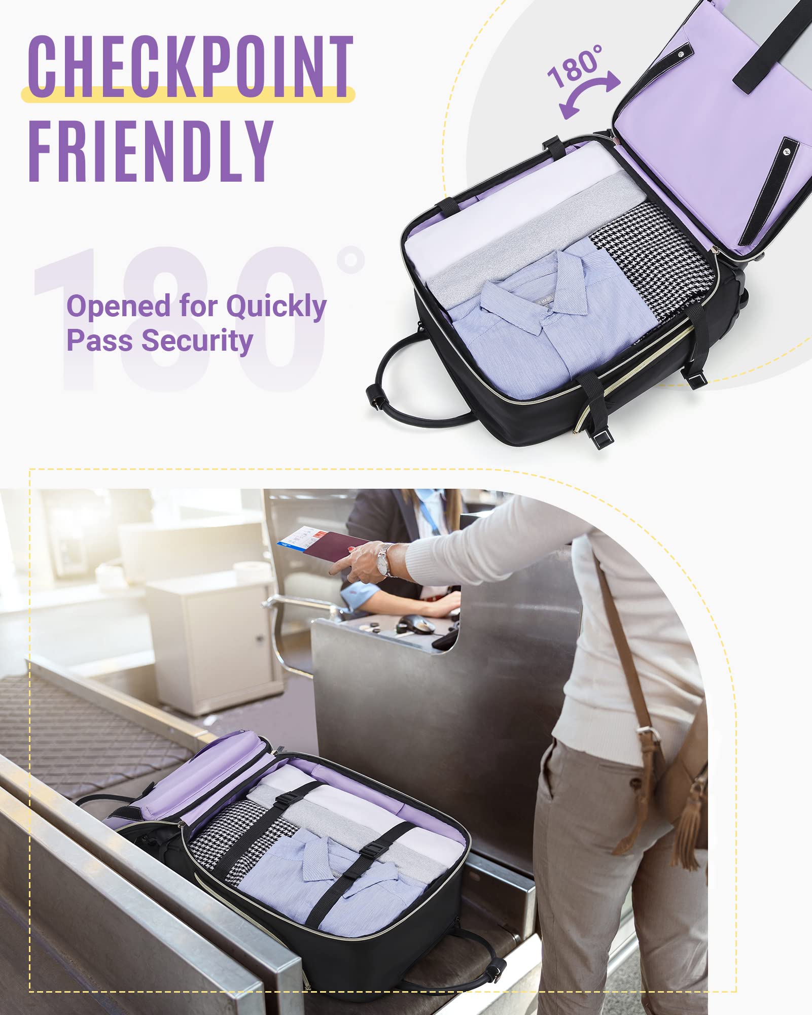 LIGHT FLIGHT Rolling Laptop Bag for Women & Men - 15.6 Inch Spinner Wheel Computer Briefcase with Water-Resistant Design | Perfect for Business Travel, Airplane Carry-On & Office Commute (Quilted Black)