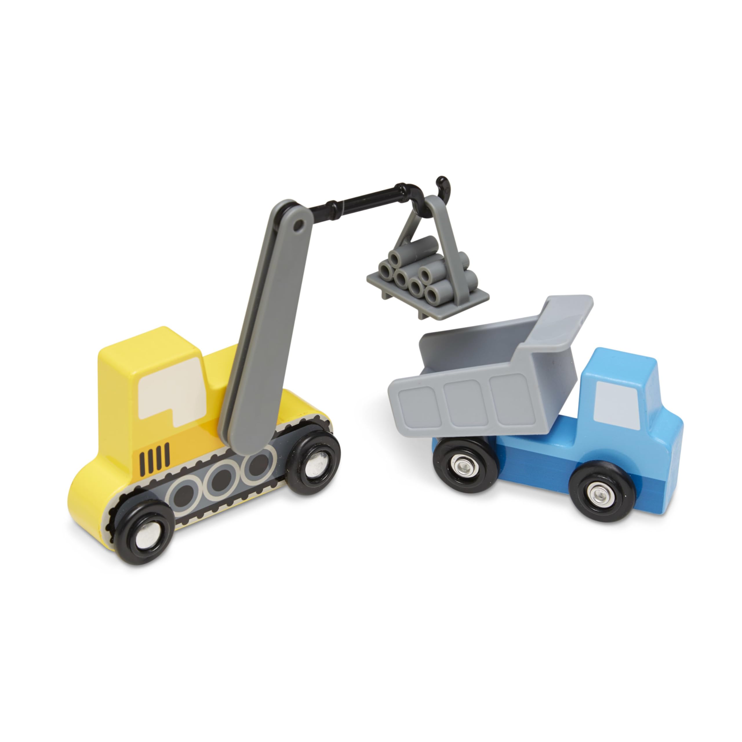 Melissa & Doug Wooden Construction Site Vehicles Set with Storage Tray - 8 Piece Kids Construction Toy Trucks & Cars for Toddlers Age 3+ | Pretend Play, Birthday Gifts, Early Learning Activities