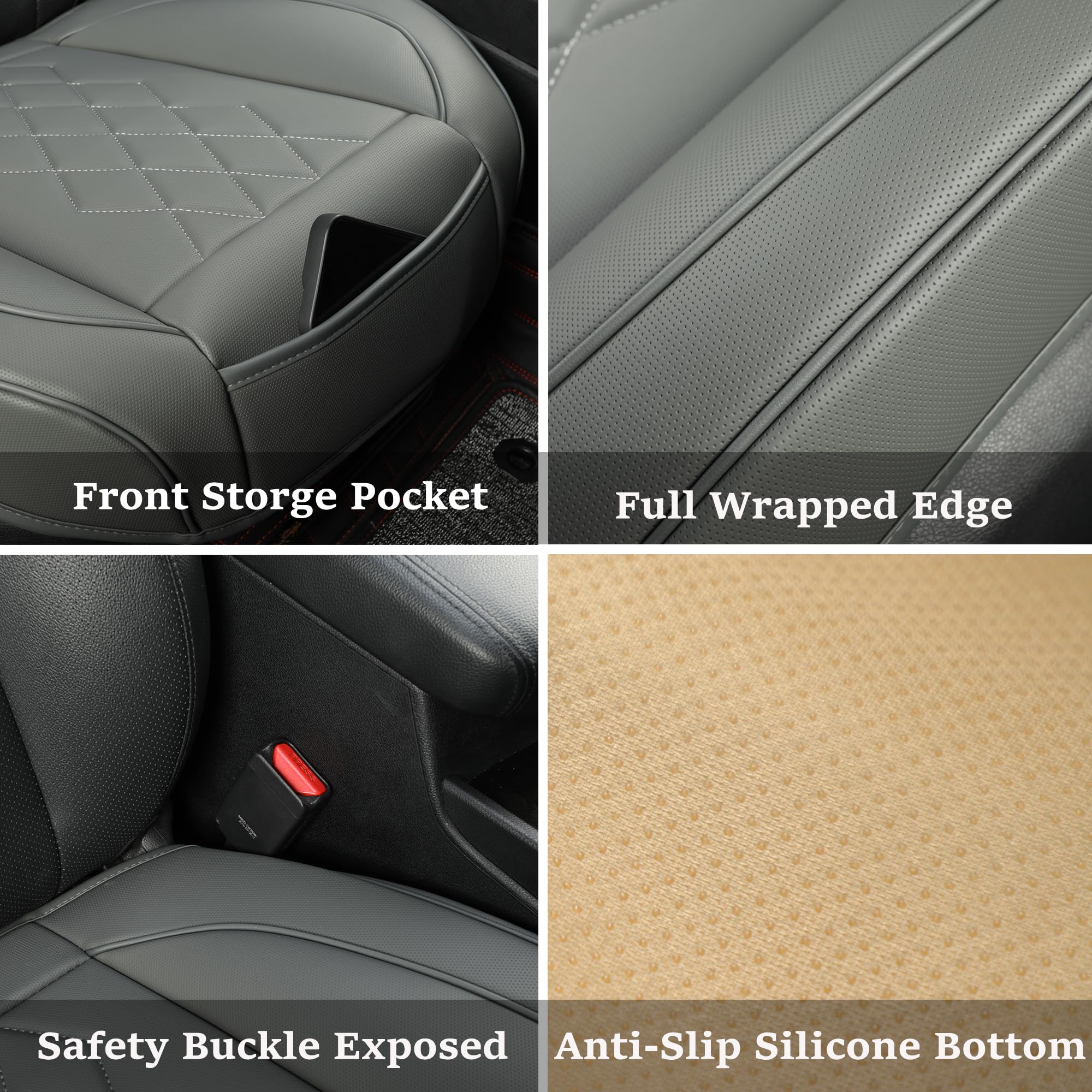 JOJOBAY 2-Pack Premium Leather Car Seat Covers - Padded & Anti-Slip Front Seat Protectors for 95% Vehicles (Grey) | Perfect for Daily Commute, Road Trips & Protecting Car Interiors