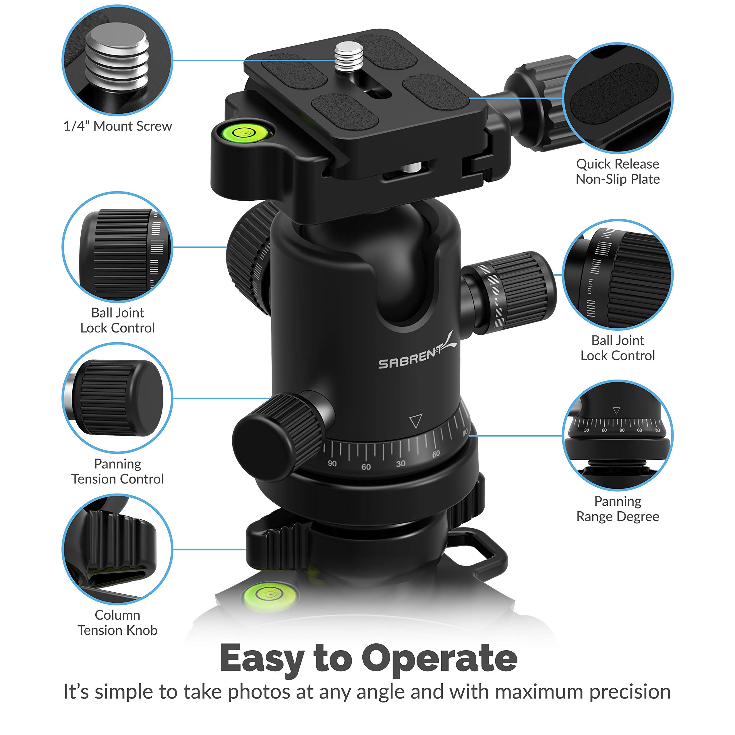 SABRENT 62-Inch Lightweight Carbon Fiber Tripod with 360° Ball Head & Quick Release Plate - Professional Camera Tripod for DSLR, Mirrorless, Video Cameras (TP-CF62) - Perfect for Travel, Vlogging, Photography & Outdoor Shooting