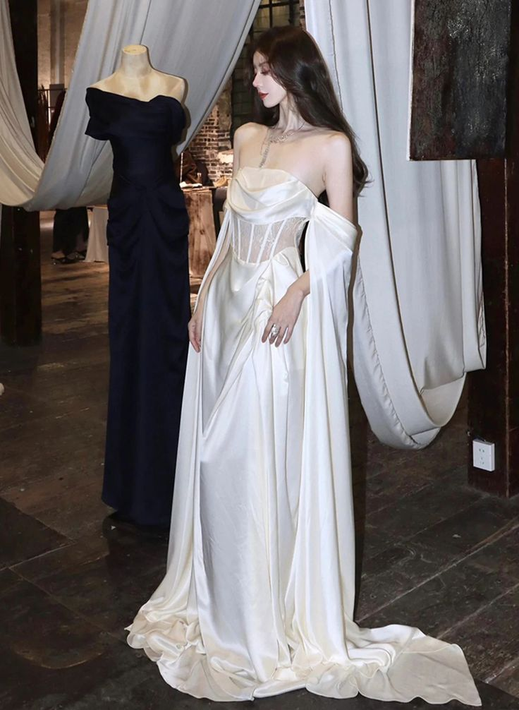 Elegant Off-The-Shoulder Ivory Satin Prom Dress J6059 - Perfect for Evening Gowns, Formal Events & Special Occasions
