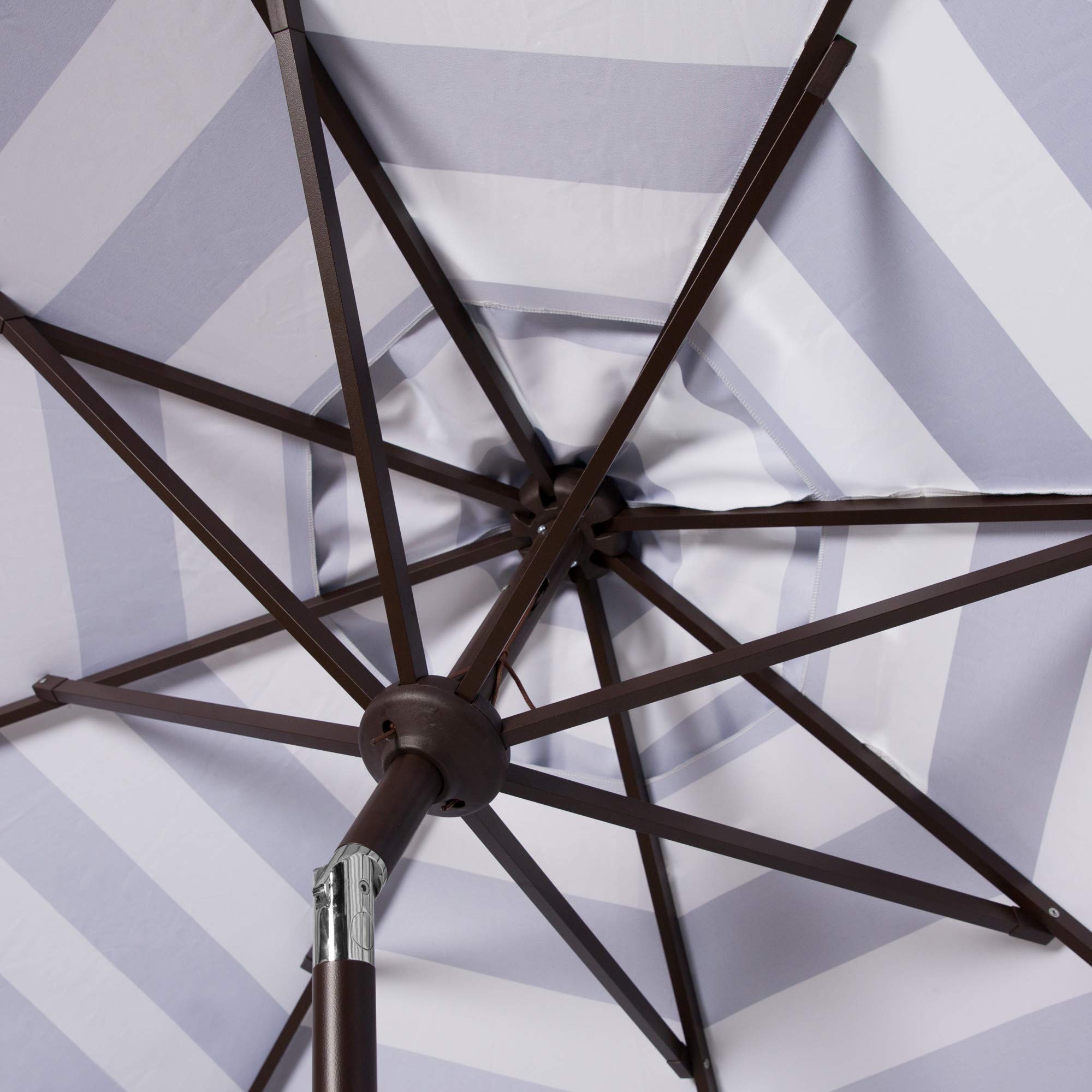 SAFAVIEH PAT8011A Maui Beige & White Striped 9FT Outdoor Patio Umbrella with Crank & Tilt - Perfect for Poolside, Backyard, Deck, and Garden Relaxation