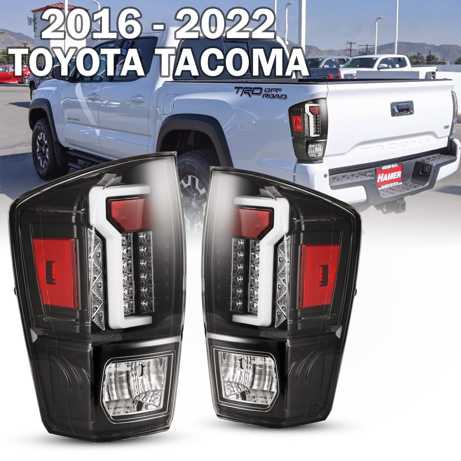 LED Tail Lights for Toyota Tacoma 2016-2023 - Red Smoked Taillights Replacement Set (Driver & Passenger Side) - Durable & Waterproof Rear Lamps for Off-Road, Night Driving & Custom Car Styling