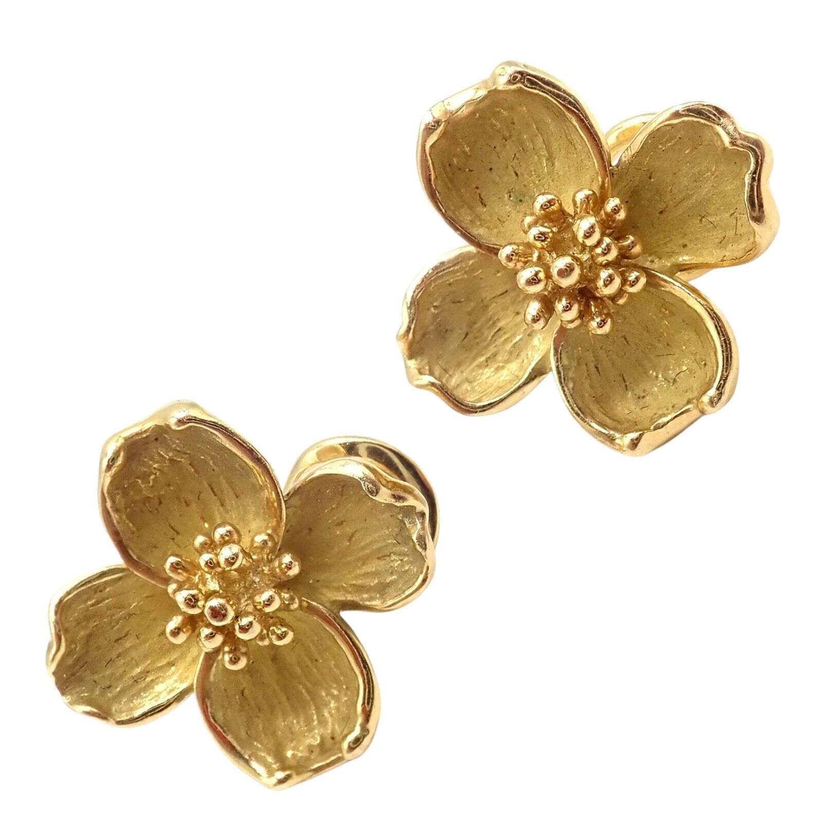 Authentic Vintage Tiffany & Co 18K Yellow Gold Dogwood Flower Earrings - Elegant Jewelry for Women, Perfect Gift for Anniversary, Wedding & Special Occasions