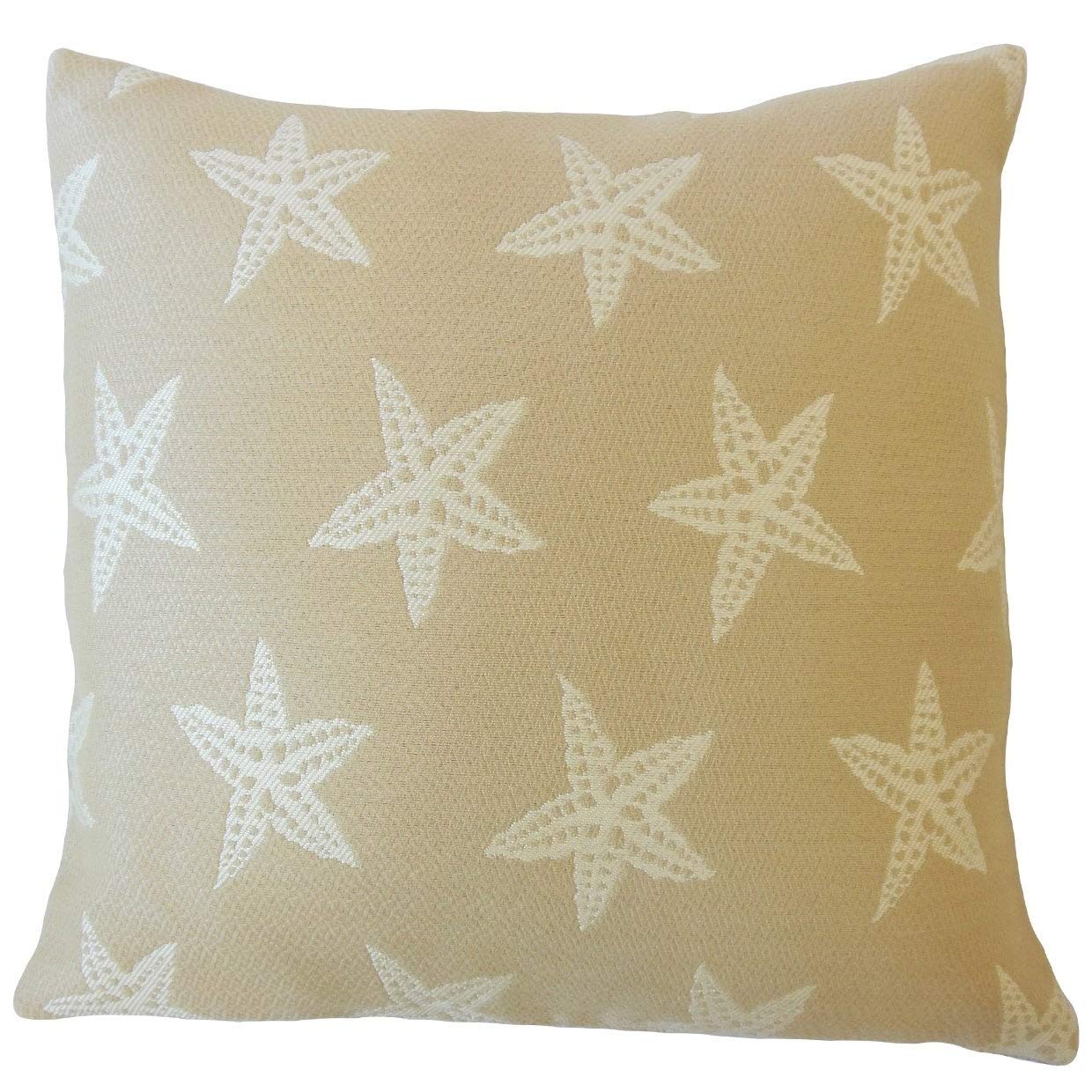 Premium Wilf Coastal Down Filled Throw Pillow - Sand Color 24x24 Inches - Soft Luxury Decorative Cushion for Sofa, Bed & Coastal Home Decor