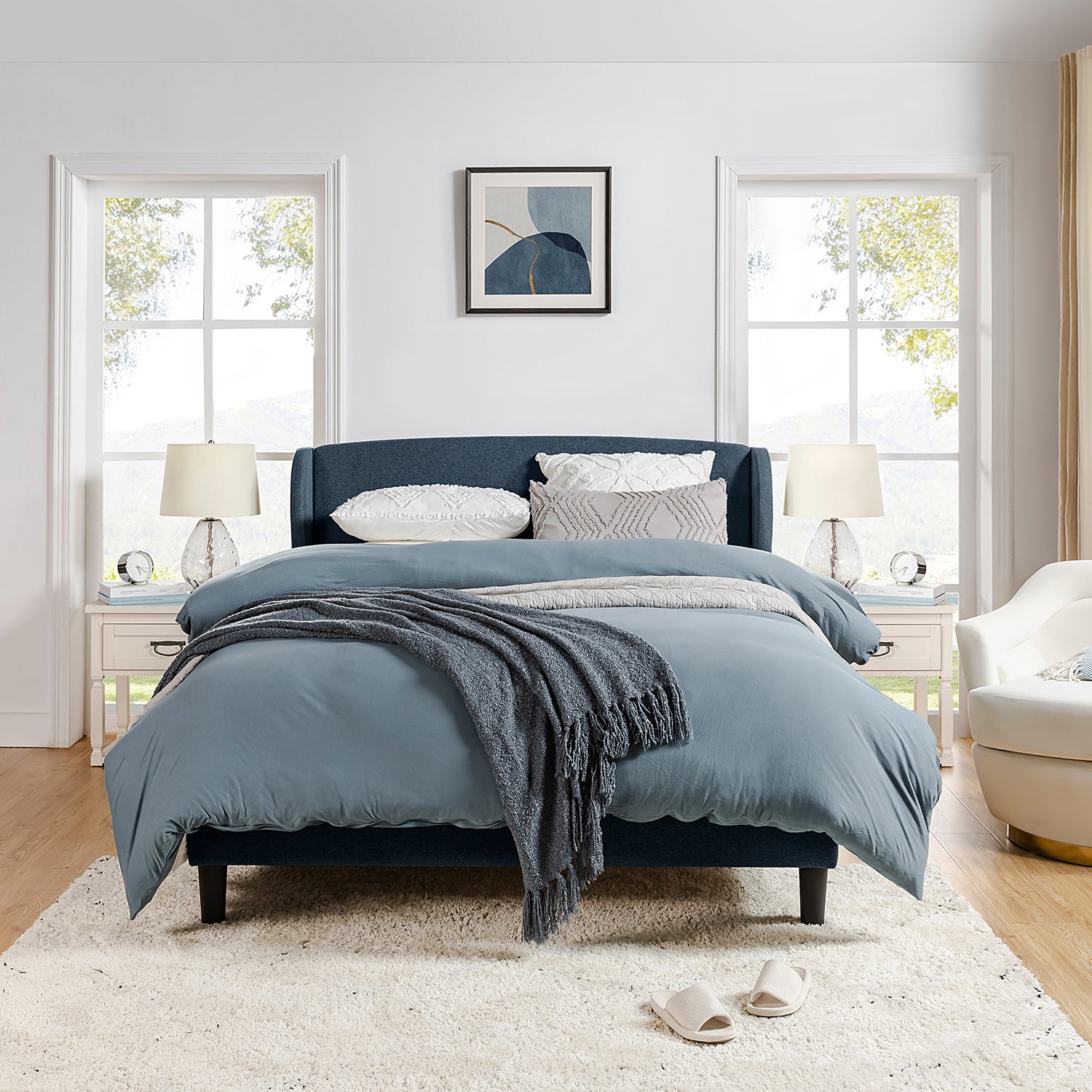 Baotist Upholstered Wingback Platform Bed Frame - Queen Size Modern Bedroom Furniture for Master Bedroom, Guest Room & Apartment