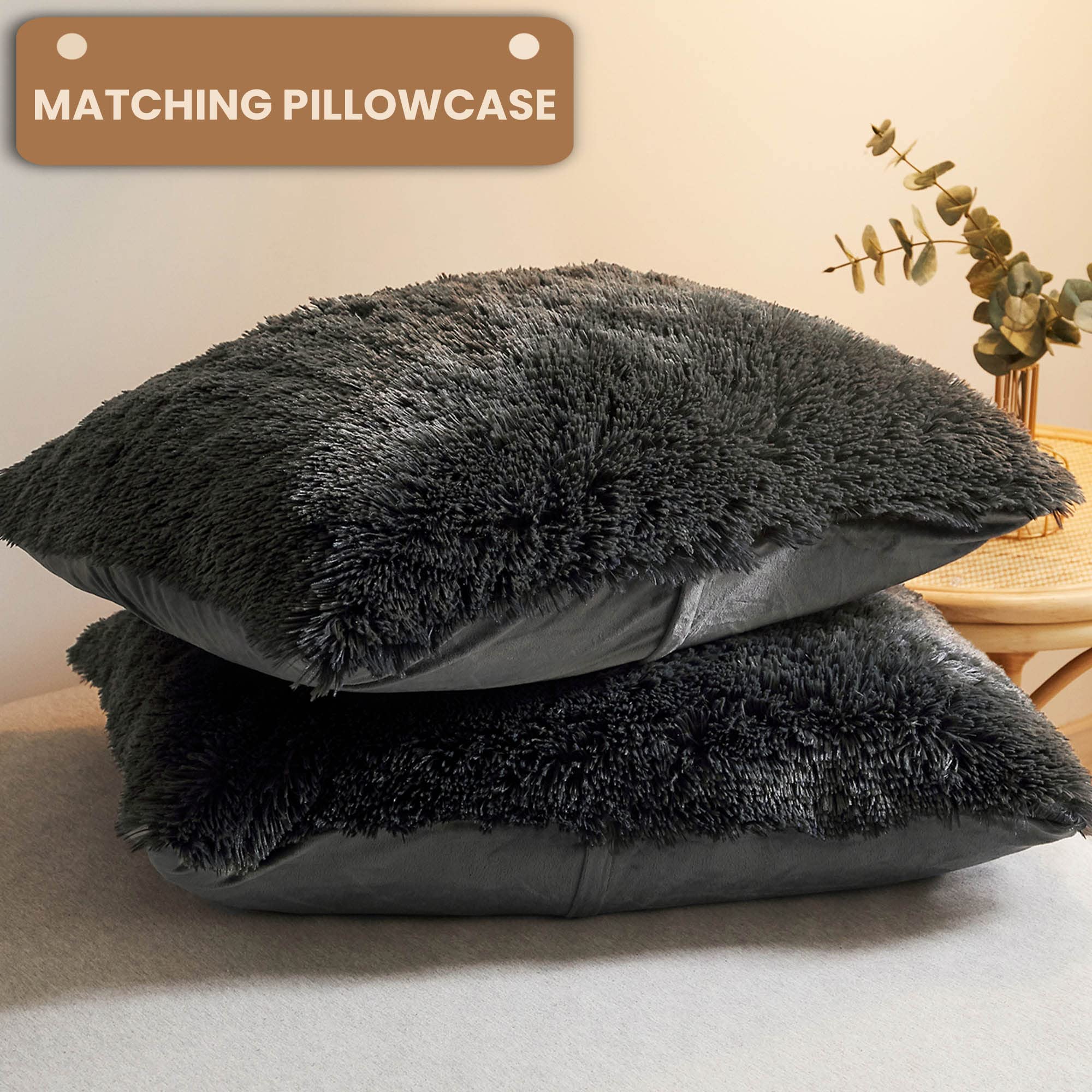 Luxury Shaggy Plush Duvet Cover Set - Soft 3-Piece Fluffy Faux Fur Comforter Cover Queen Size, Fuzzy Velvet Bedding with Zipper Closure (1 Duvet Cover + 2 Pillowcases) for Cozy Winter Nights - Dark Grey