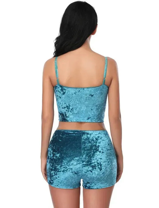 Women's Casual Velvet Two Piece Shorts Set - Soft Lounge Outfit for Home, Travel & Summer Comfort