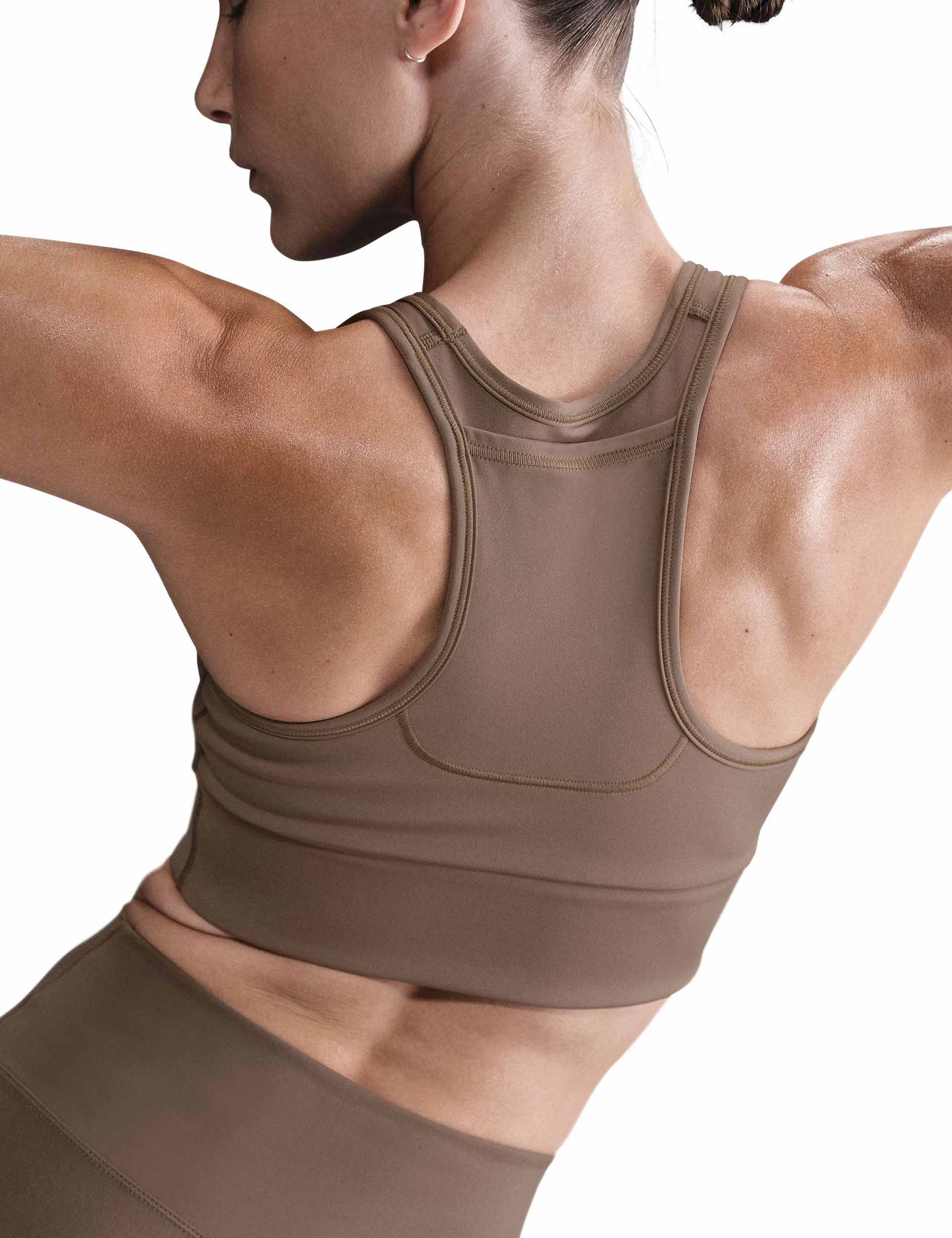 Swoosh Pocket Medium Support Sports Bra - Mink Brown/White - High Impact Workout, Running, Yoga & Gym Activewear for Women