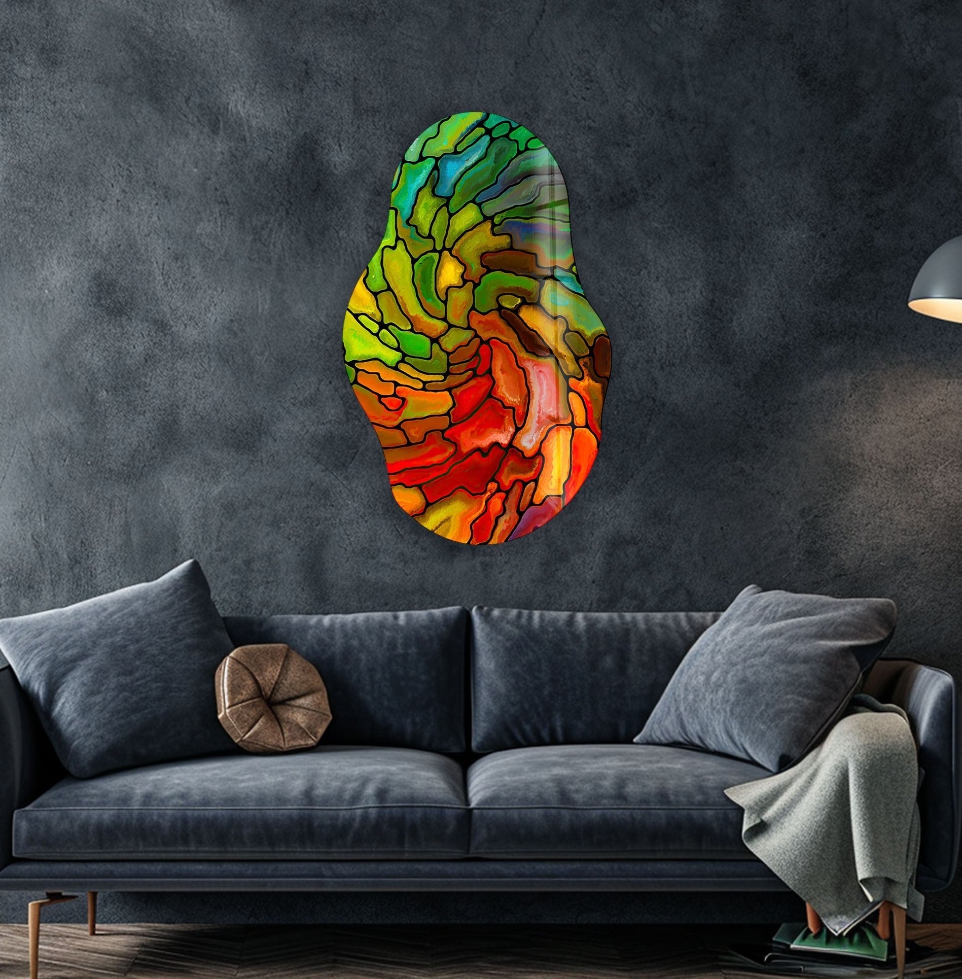 Handmade Asymmetrical Red Stained Glass Wall Art - Modern Abstract Sun Catcher for Home Decor, Living Room, Bedroom & Office