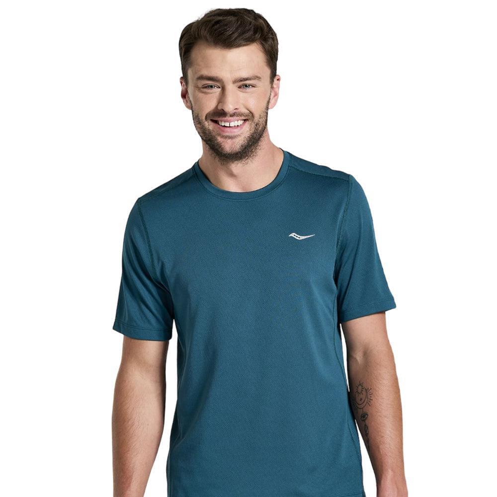 **Men's Saucony Stopwatch Performance Running Short Sleeve Shirt - Lightweight & Breathable for Jogging, Gym Workouts & Outdoor Sports**