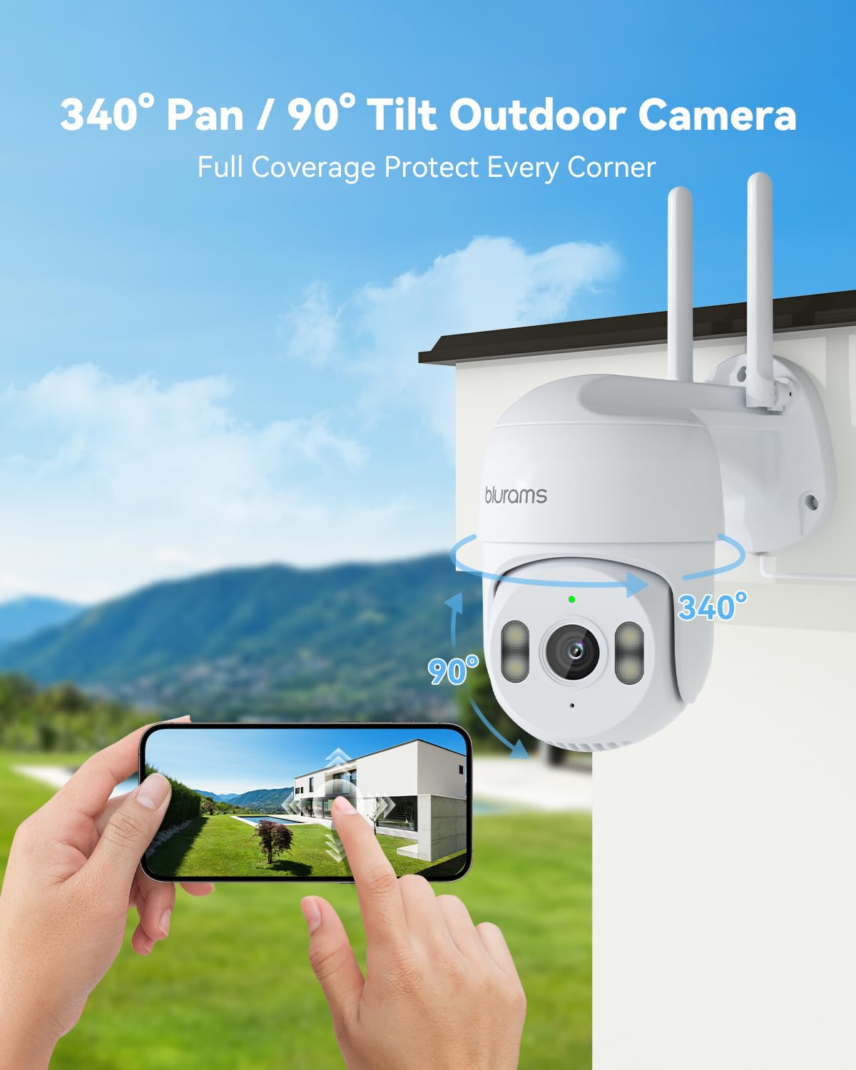 Blurams 2K Outdoor Security Camera with 360° PTZ, Motion Detection Tracking, Color Night Vision & Two-Way Audio - IP66 Weatherproof, 2.4GHz WiFi, Alexa Compatible - Ideal for Home Security, Garage Monitoring & Backyard Surveillance