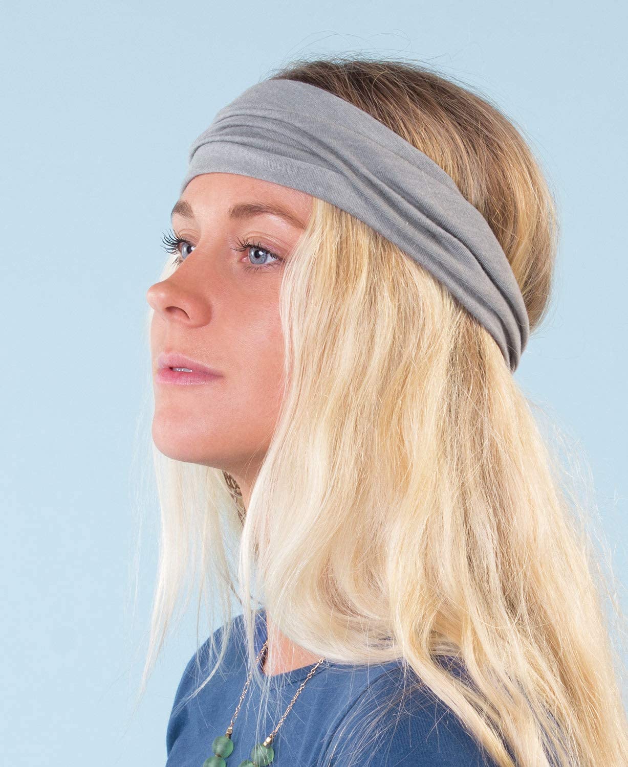 Soul Flower Women's Bohemian Headband - Raw Edge Organic Cotton Blend Bandeau Head Wrap, Handmade in USA (Gray) | Perfect for Yoga, Music Festivals & Boho Fashion