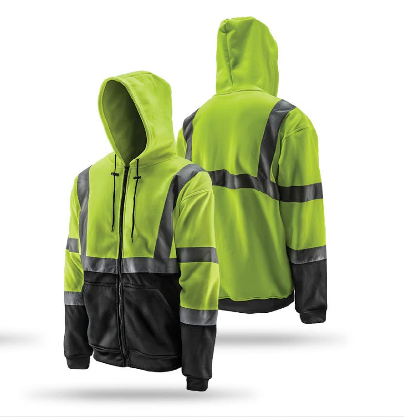 Lift Viz-Pro High Visibility Hoodie (Hi-Viz/Black) - Reflective Workwear for Construction & Night Safety