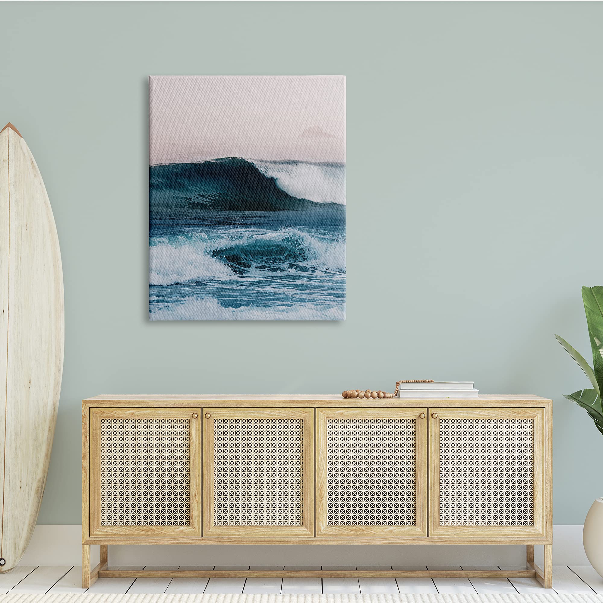 Stupell Industries Crashing Surf Waves Ocean Beach Scene with Distant Cliffs - Designed by Ian Winstanley - Blue Canvas Wall Art 36