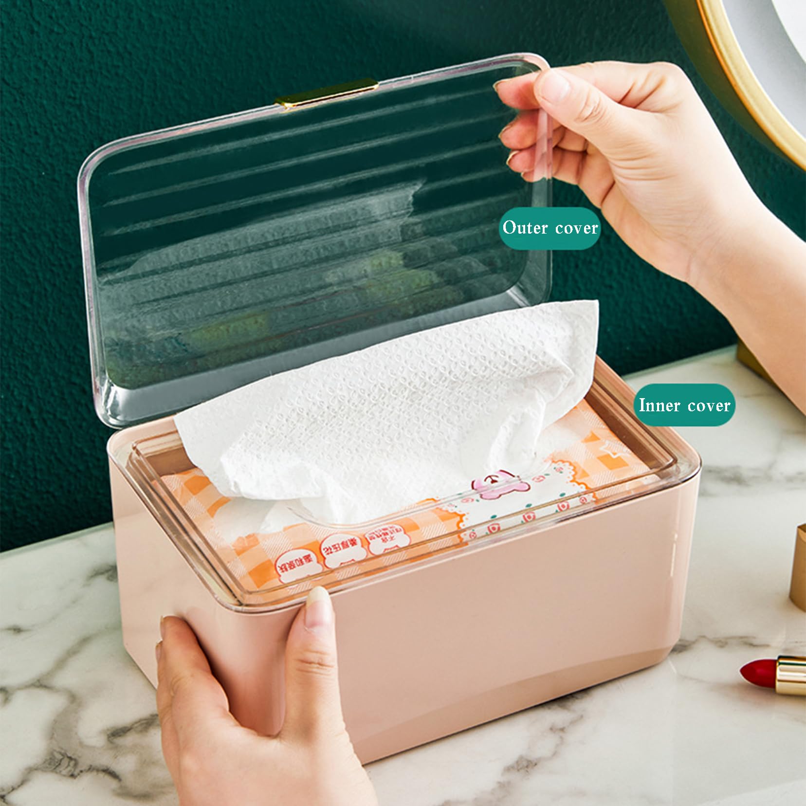 Dustproof Large Capacity Wipes Dispenser Box with Lid - Built-in Spring & Non-Slip Design for Tissue Storage | Keeps Baby Wipes & Diaper Wipes Fresh | Perfect for Bathroom, Nursery & Travel Organization