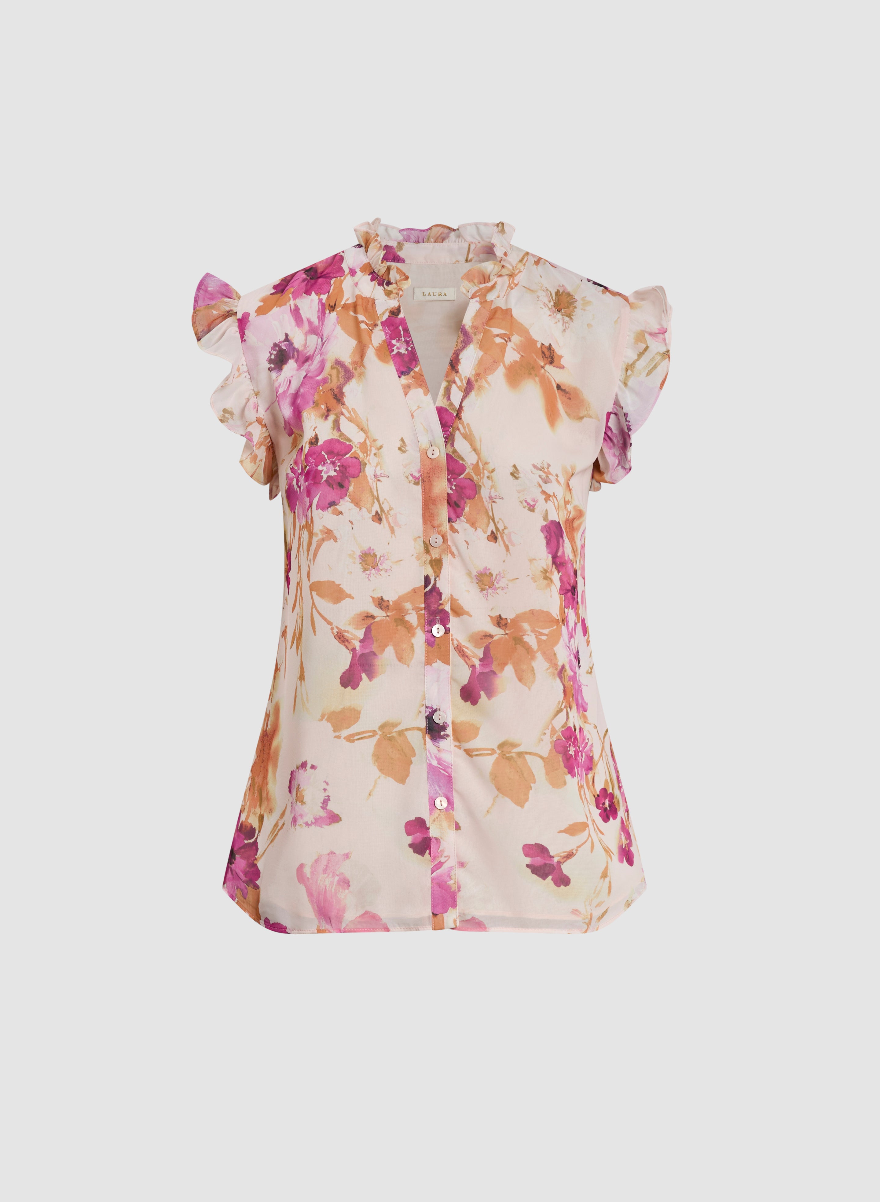 Floral Ruffled Blouse for Women - Elegant Ruffle Sleeve Top - Boho Chic Floral Print Shirt - Perfect for Spring, Summer, Date Night & Office Wear