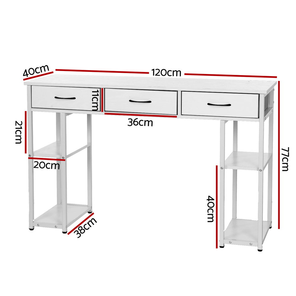 120CM White Computer Desk with Drawer & Shelves - Study Table for Home Office, Gaming & Workspace Organization