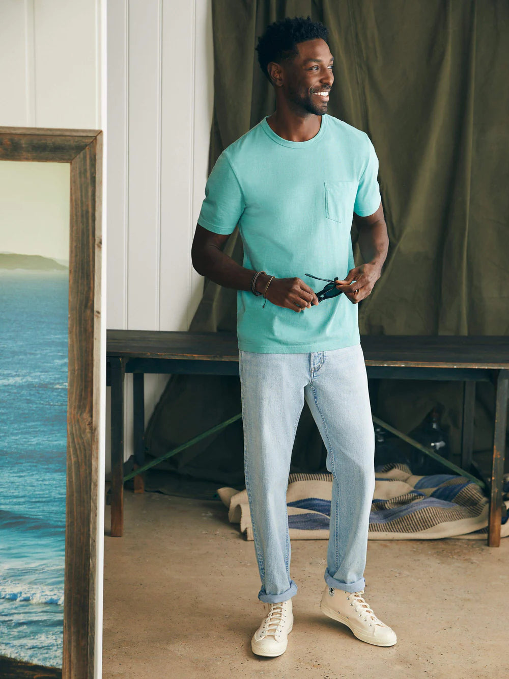 FAHERTY Men's Sunwashed Pocket Short Sleeve T-Shirt - Soft Cotton Casual Tee for Summer, Beach, and Everyday Wear