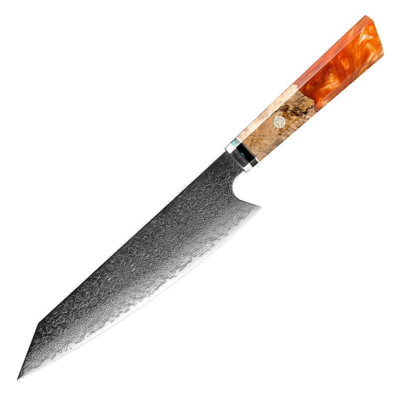 Premium Japanese VG10 Damascus 8-Inch Chef Knife with Exotic Olive Wood Handle & Leather Sheath – Perfect for Professional Chefs, Home Cooking, and Gourmet Food Preparation