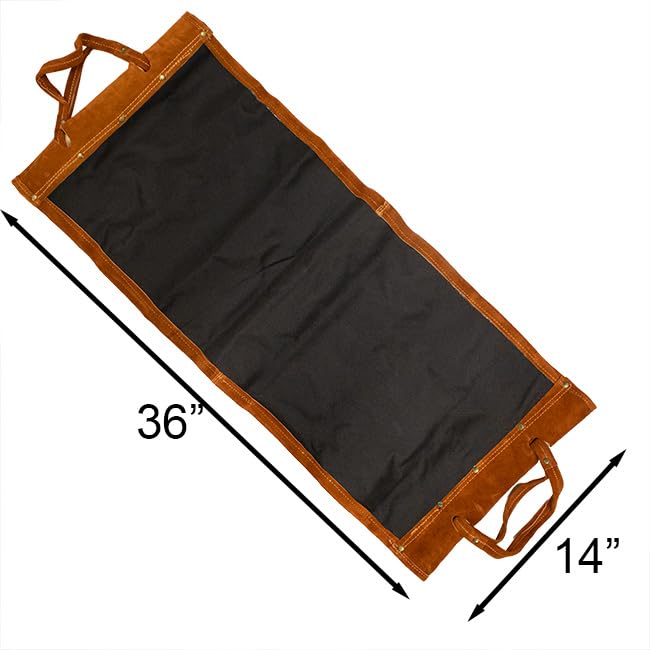 Panacea Firewood Log Bin with Scrolls & Leather Log Tote - Rustic Wood Storage for Fireplace, Camping & Outdoor Decor