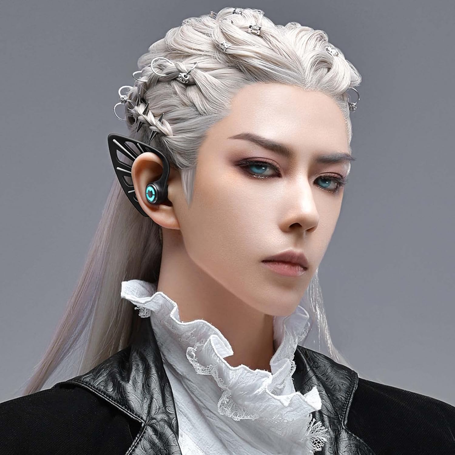 Wireless Bluetooth 5.0 Earbuds with Elf Ear Design - 10 RGB Color LED Lights, App Control, IPX4 Waterproof, 24H Playtime with Charging Case - Perfect for Gaming, Cosplay & Gift (Black)