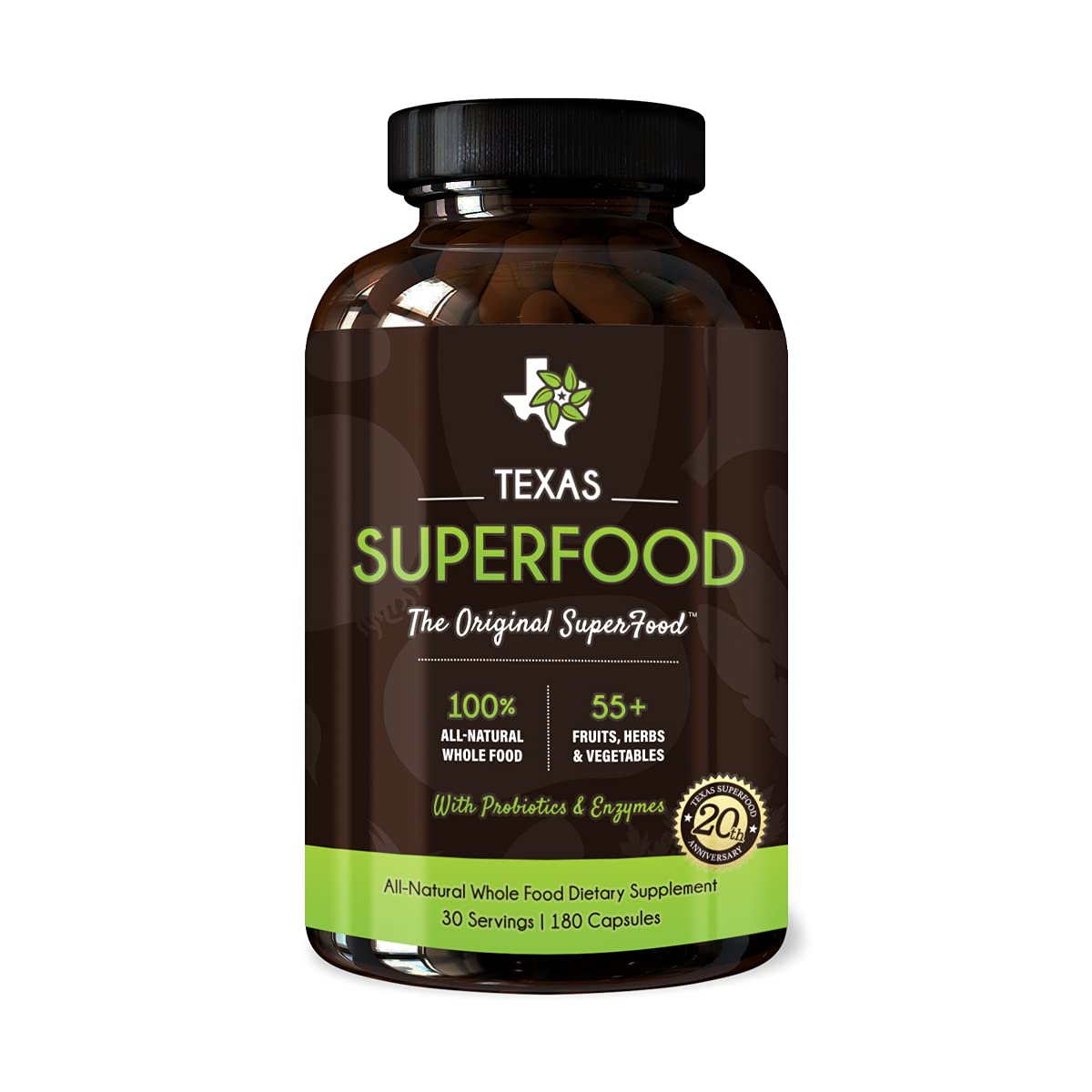 Texas SuperFood - Original Superfood Capsules | All-Natural Whole Food Dietary Supplement | Non-GMO, Gluten Free, Vegan, No Soy | 180 Capsules for Daily Energy & Immune Support | Perfect for Active Lifestyles & Wellness Routines