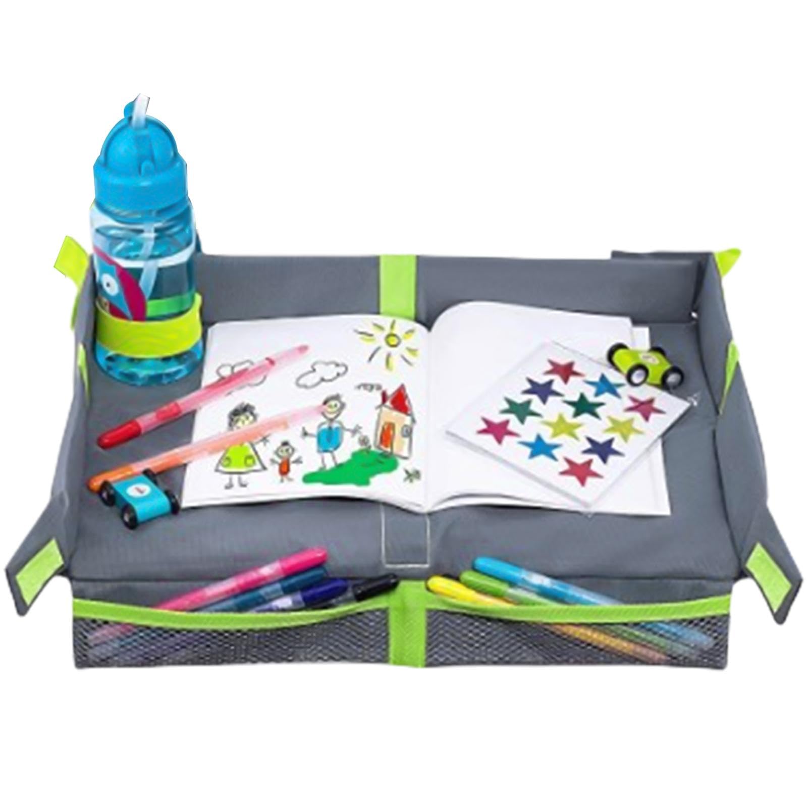 Foldable Car Seat Tray for Kids & Adults - Lightweight Travel Tray with Toy Storage, Paintbrush Holder & Cup Holder | Perfect for Road Trips, Airplane Travel & Backseat Activities