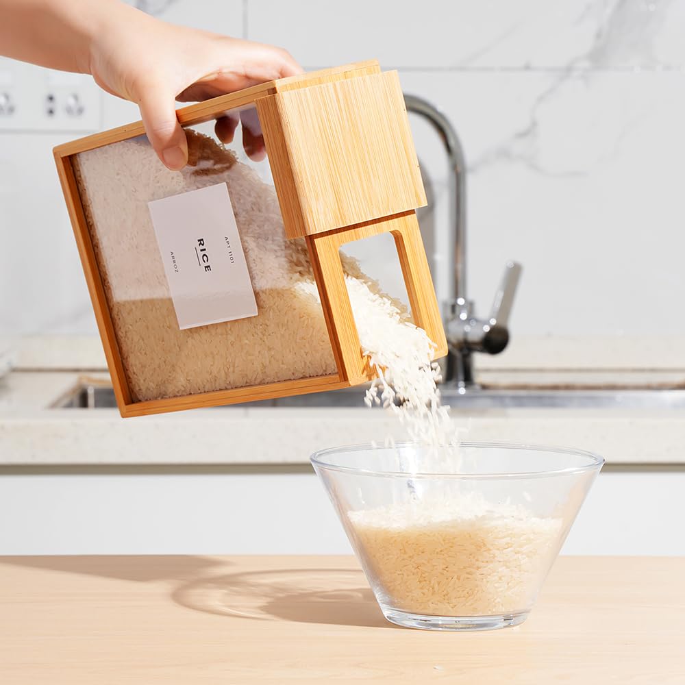 2L Bamboo Food Dispenser for Cereal, Rice, Flour & Snacks | Airtight Kitchen Storage Container | Pantry Organizer for Countertop & Cabinet Use | Perfect for Home, Office & Dorm Organization