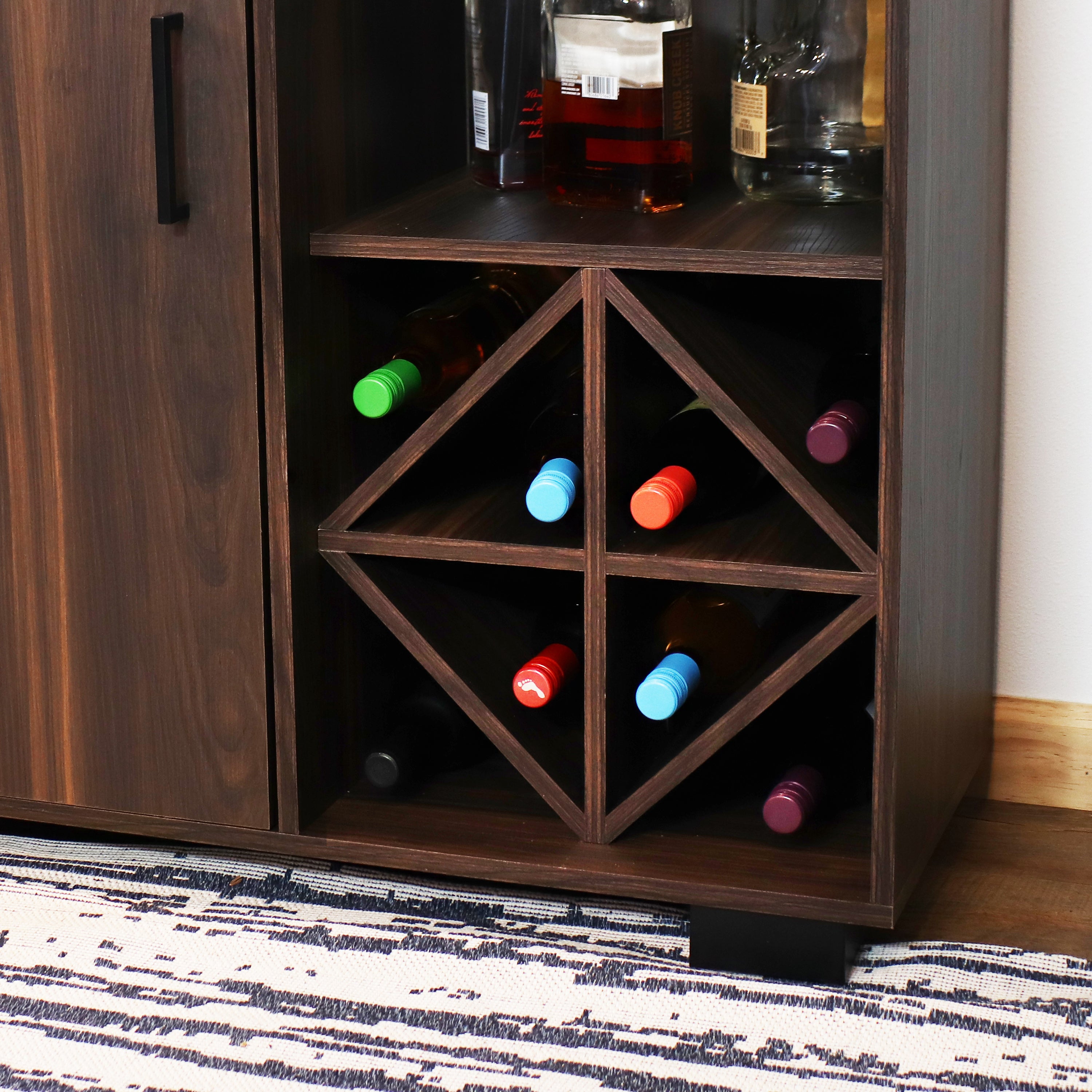 Sunnydaze Lavina Wine Bar Cabinet with Glass Rack & Bottle Storage Shelves - Stylish Home Bar Furniture for Kitchen, Dining Room, or Entertaining Guests