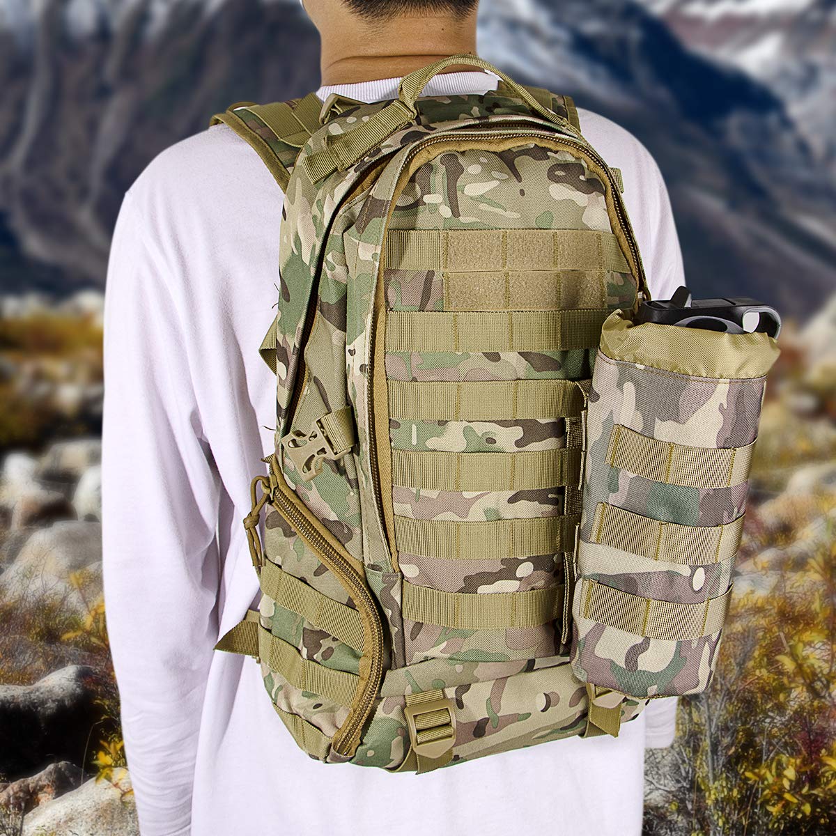 IronSeals Sports Water Bottle Pouch - Tactical Molle Nylon Mesh Drawstring Carrier for Hiking, Camping, and Outdoor Adventures